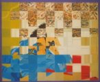I made a multiple mirror out of a number of small square mirrors and attached them all to a board. Then I glued them all so that they were all slightly angled and then did the painting from the resultant photo of the reflected image.