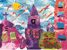 My work is a colourful interpretation in felt work of Salford City Sky Line.