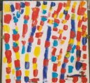 The painting Red Blue Yellow is a combination of colours that seem to explode upwards like a volcano, expelled up and down repetitively.