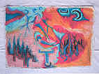 A piece entitle 'There but for the grace of God' to signify how manic depression could hit anyone and it hit me.  A hectic lifestyle with a highly pressurised career literally drove me crazy.  The symbols, shapes and vivid colours represent the proce