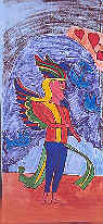 The paintings are drawn and painted and glossed and from there its photographed and printed by computer the paintings are taken from Tarot pictures some what magical designs depicting Kings and Queens Princes and Princesses.  There are six original p