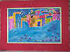 Batik which is thought to originate from eastern countries.  it is a way of decorating cloth by using layers of hot wax and dyes.  It was a great challenge to replicate this picture.  The image came from a postcard incorporating my favourite colours.