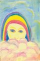 It is the cover of a book of poems. I wanted to paint Christ in the clouds but I've drawn myself in Christ's place. It solves the problem of loss of identity in schizophrenia: In the words of Lipo (China 700 A.D.) 